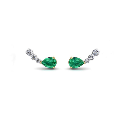 Emerald with three diamonds stud earring