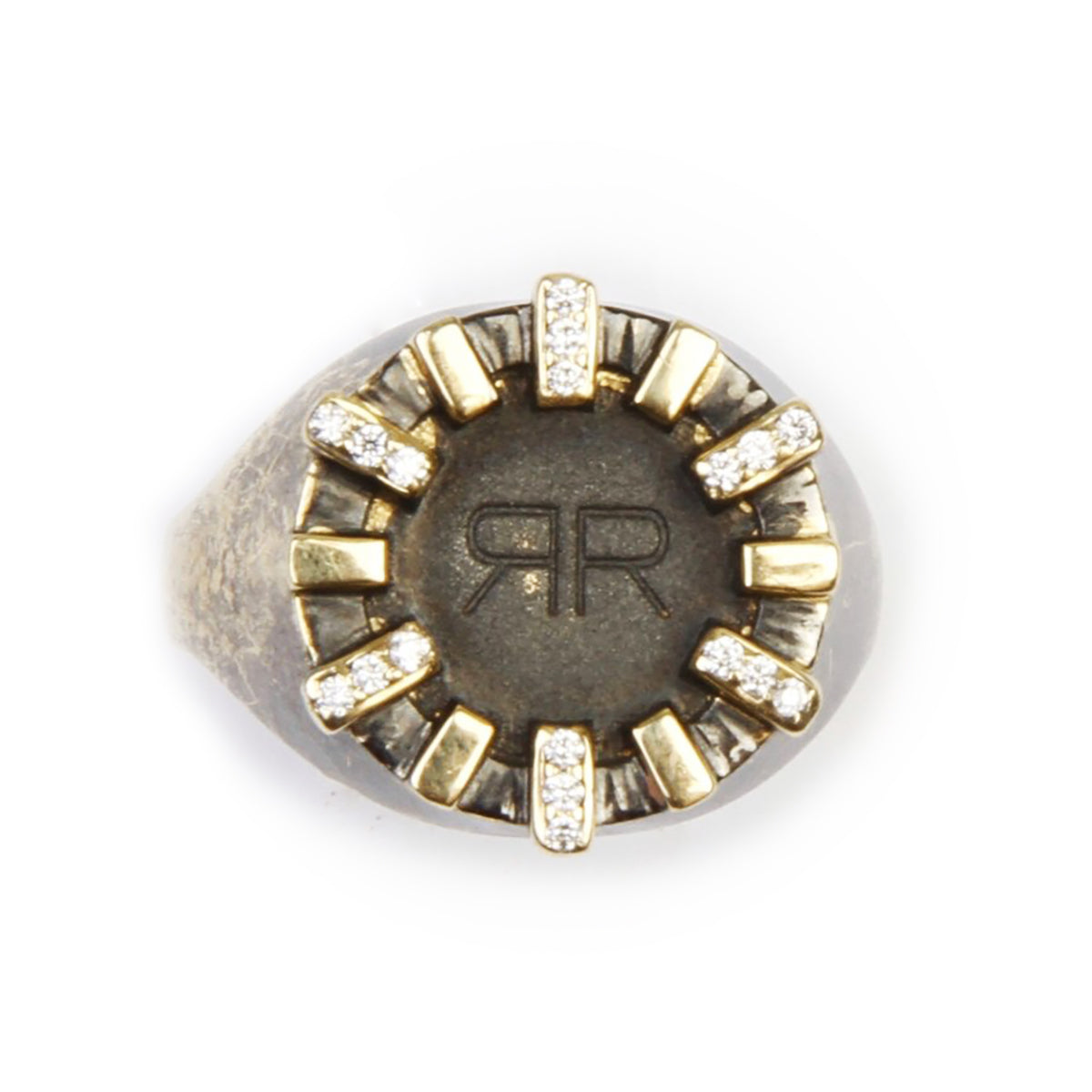 Black signet ring with diamonds