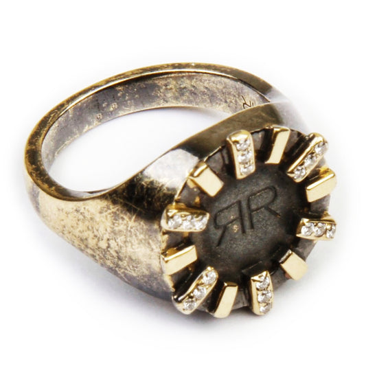 Black signet ring with diamonds