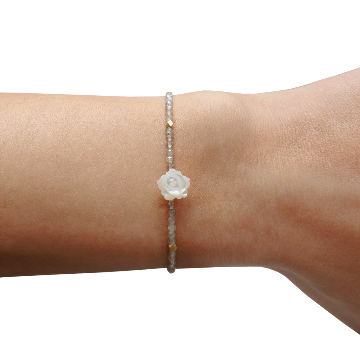 White Small Mother of Pearl Rose Bracelet