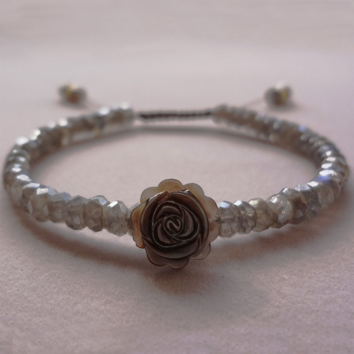 Chocolate Mother of Pearl Rose and Labradorites Bracelet